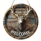 Country Style Deer Antler Welcome Sign - Rustic Metal Horizontal Wall Hanging Decor
