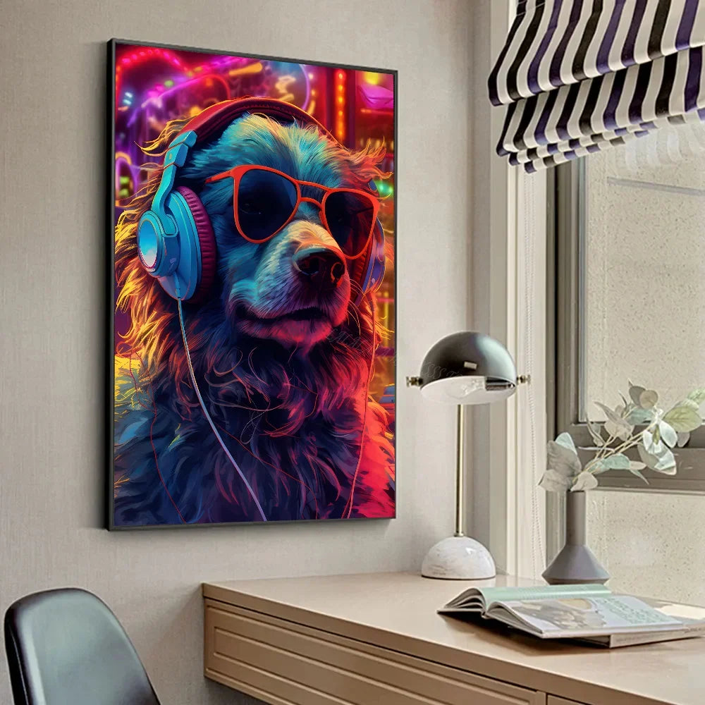 Animal Monkey Cat Dog Headphone Dj Music Poster Canvas P Poster HD Posters Home Room Bar Cafe Decor Art Wall Painting Picture