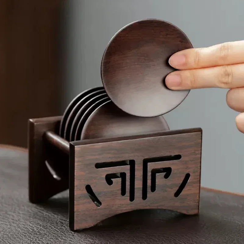 Vintage Ebony Coaster Wooden Heat Insulation Cup Pad Drink Cup Coaster for Tea Coffe Milk Kitchen Supplies