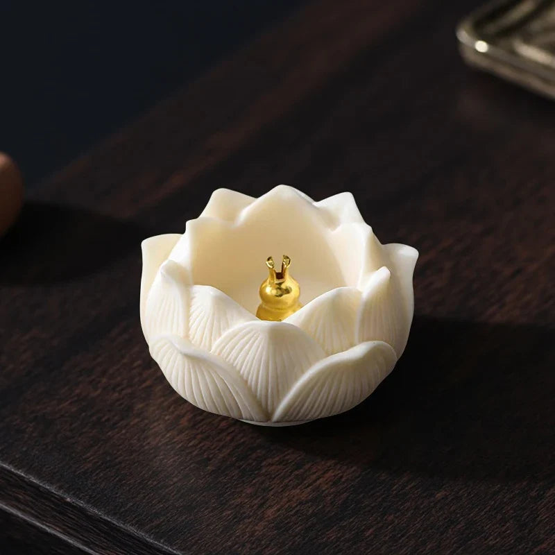 Ceramic Lotus Incense Burner Brass Gourd-shape Incense Holder Incense Stick Holder for Yoga Meditation Spa Home Decor