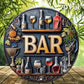 2D Flat, 1pc Vintage Metal Bar Sign - Elegant Wine & Glasses Design, Retro Aluminum Round Wall Art for Bars, Cafes, Beach Houses