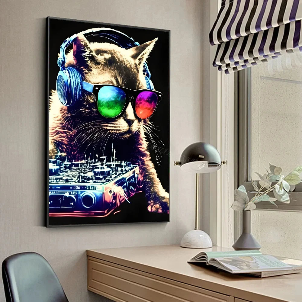 Animal Monkey Cat Dog Headphone Dj Music Poster Canvas P Poster HD Posters Home Room Bar Cafe Decor Art Wall Painting Picture