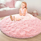 VIKAMA Pink Round Carpet Fluffy Soft Area Floor Mat Children Girls Room Princess Castle Plush Carpet Living Room Home Decor