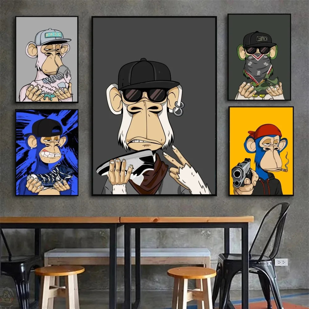 Funky Funny Animal Monkey With A Hat Fashion Bored APE A Poster HD Posters Home Room Bar Cafe Decor Art Wall Painting Picture