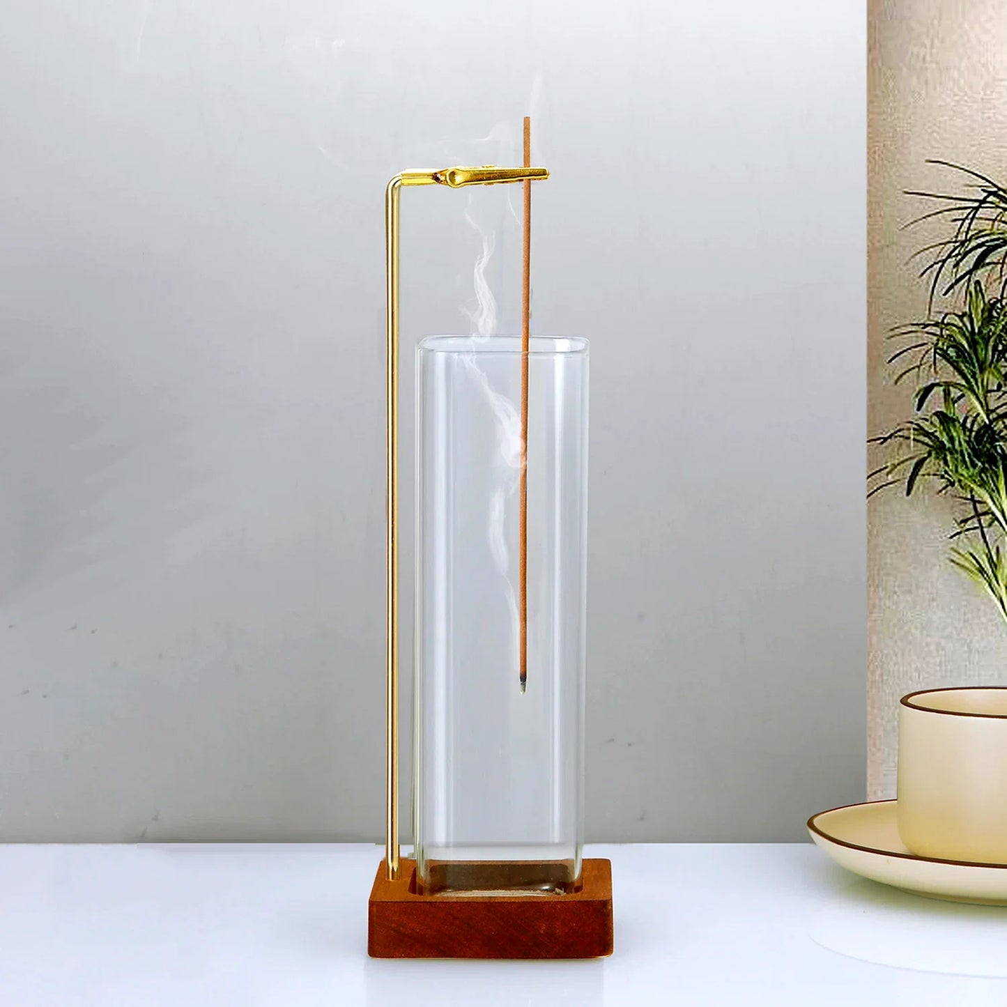 Glass Incense Holder Wooden Incense Holder for Sticks with Glass Ash Catcher Anti-Ash Flying Incense Burner for Yoga Home Decor