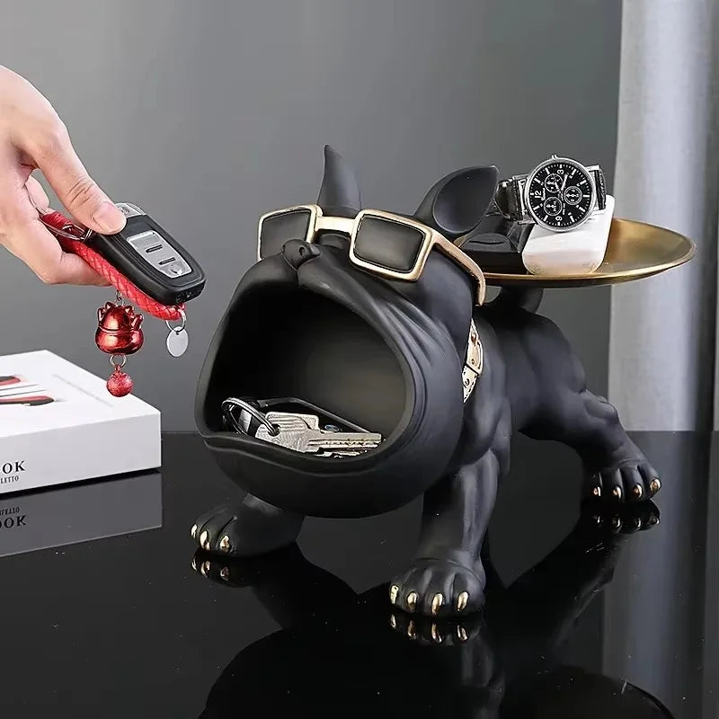 Resin Bulldog Statue With Zinc Alloy Handcrafted Pet Decor Figurine for Home Desk Bookshelf Men Women Storage Key Holder Jewelry
