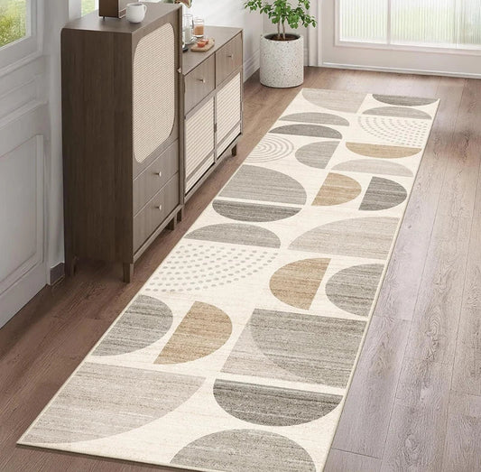Geometric Half Circle Non Slip Washable Runner Rug