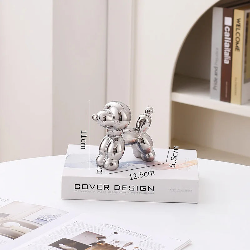 12.5cm Mini Ceramic Poodle Abstract Ornament Creative Sculpture Study Room Statue Home Office Accessories Festival Decoration