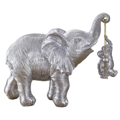 1 Piece of Gold and Silver Mother and Child Elephant Statue Ornament, Mother Holding Baby Elephant in a Warm Pose, Living Room Tabletop, Home Decor Creative Display Item