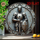 Medieval Knight Metal Wall Art, 3D Shield Spear Round Aluminum Decor for Home Bar Garden