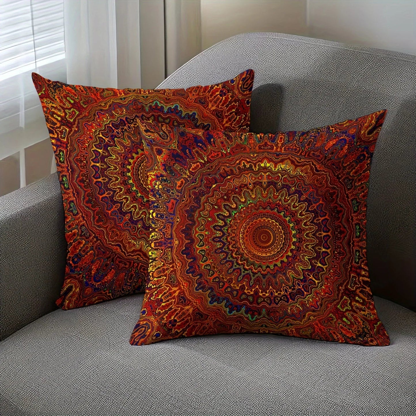VIKAMA Red Dreamy Golden Mandala Bohemian Style Pillowcase, Modern Style Bedroom And Living Room Home Decoration