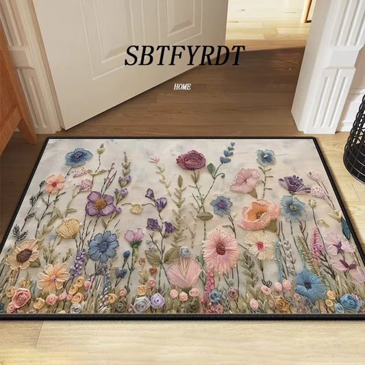 Floral Soft Door Mat Home Carpet Rug