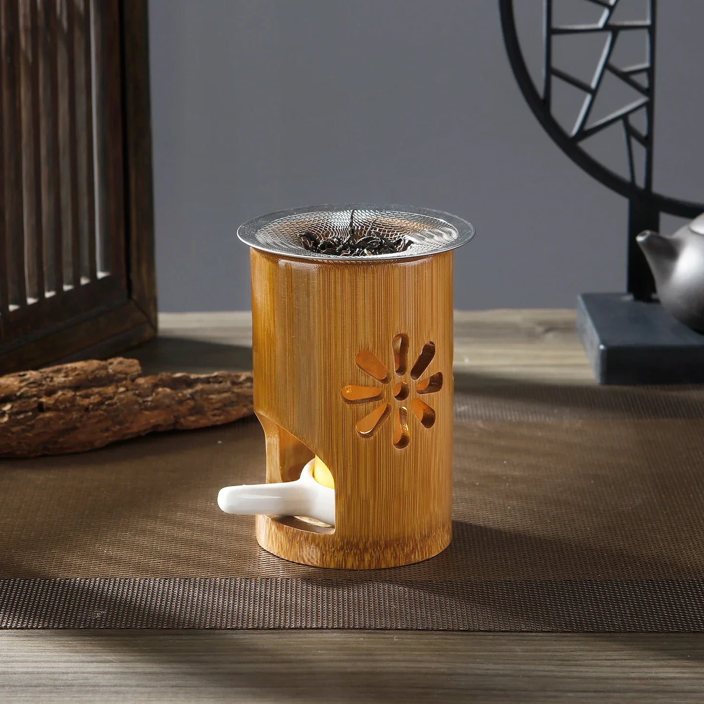 Bamboo Candle Holder Metal Aromatherapy Heating Holder for Herbs Aromatherapy Incense Burner for Yoga SPA Aromatherapy