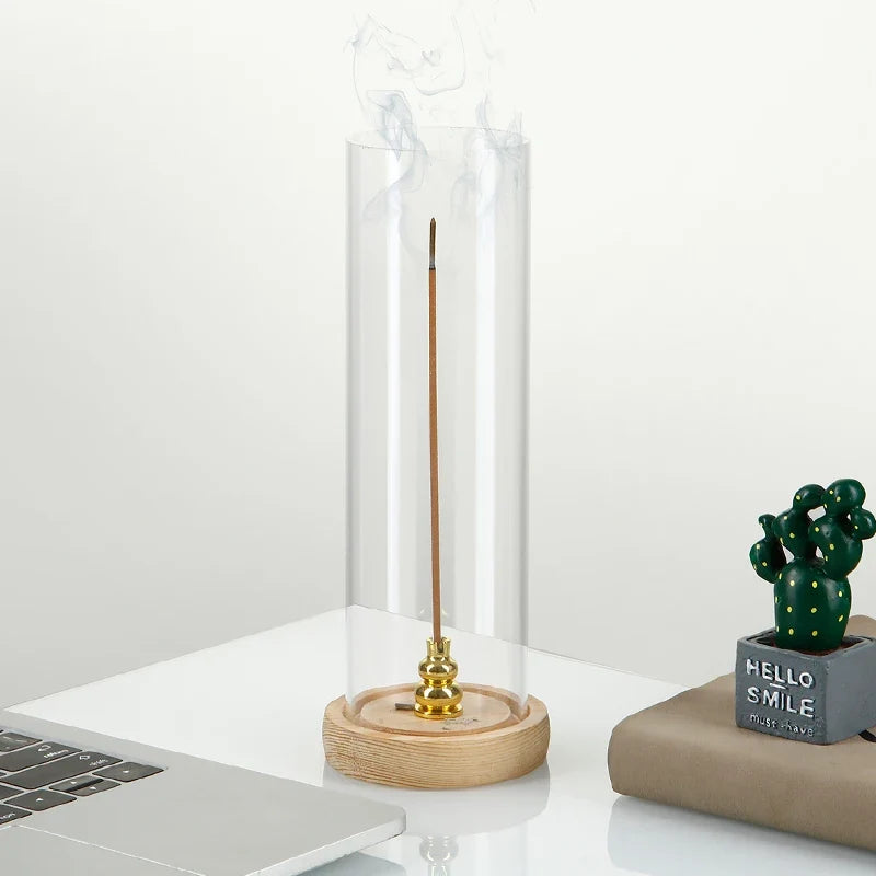 Modern Incense Holder Anti-Ash Flying Incense Burner with Removable Acrylic Ash Catcher for Home Decor Yoga Meditation