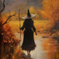 Witch Magical Art Print Witch with Full Moon Wall Decor Darkness Witches Painting Wall Decor Canvas Poster Dark Romantic Decor