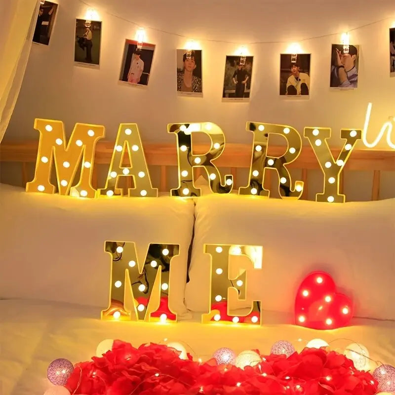 1PC 16cm Golden Numbers&English Led Letter Lights,Battery Powered Decoration Light For Festive,Proposal,Birthday,Wedding,Party