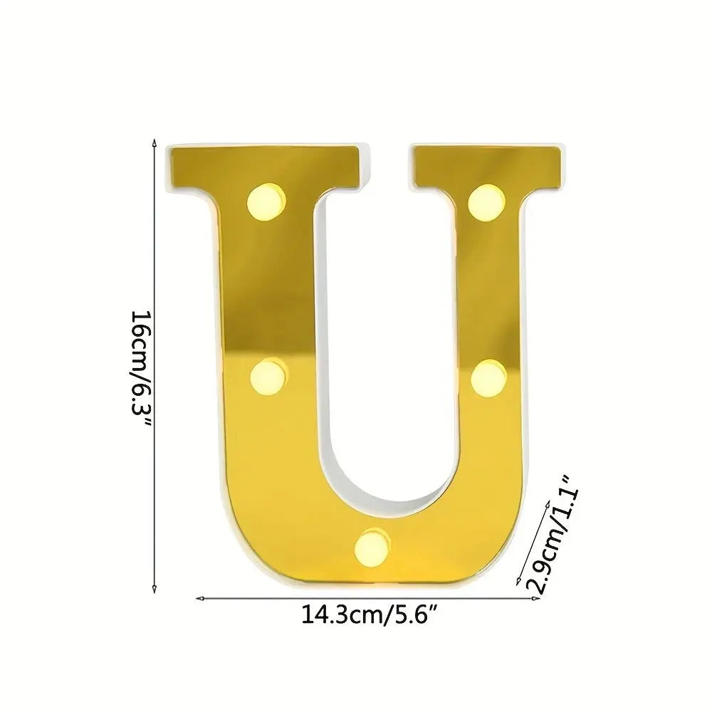 1PC 16cm Golden Numbers&English Led Letter Lights,Battery Powered Decoration Light For Festive,Proposal,Birthday,Wedding,Party