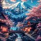 Pink City Asian Travel Japanese Cherry Blossoms At Mount Fuji Poster Light Prints Canvas Painting Wall Pictures Home Room Dec