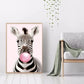 Cute Pink Panda Giraffe Bunny Cheetah Zebra Blowing Bubble Gum Poster Nursery Canvas Painting for Kids Room Animal Print Decor