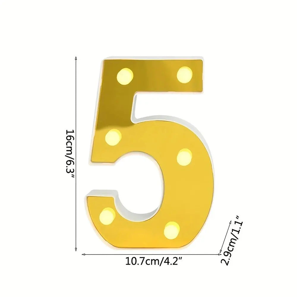 1PC 16cm Golden Numbers&English Led Letter Lights,Battery Powered Decoration Light For Festive,Proposal,Birthday,Wedding,Party
