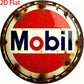 2D Flat 1pc Round - Retro Aluminum Tin Sign - Vintage "Mobil" Gasoline Plaque, 8x8 Inch, Rustic Wall Art for Home