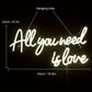 All You Need Is Love Neon Sign LED Neon Light Wall Decor for Bedroom Party Birthday Wedding Party Gift for Friend USB Powered