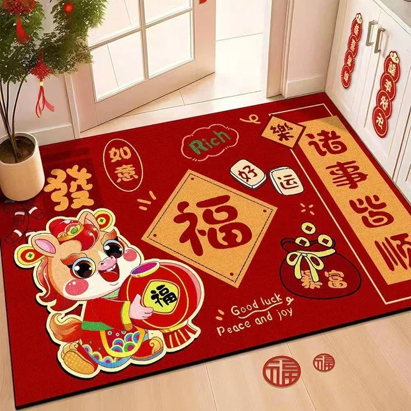 Chinese Lucky Door Mat Congratulations Get Rich Pattern Festive Red Style Perfect For Spring Festival Home Porch Indoor Decor