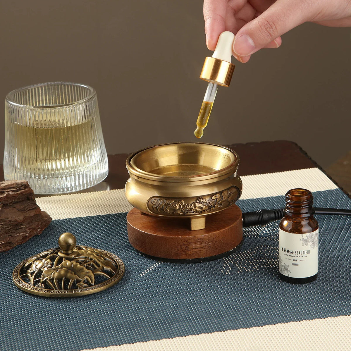 220V Electronic Incense Burner Bronze Essential Oil Burner Timing Adjustable Temperature Sandalwood Agarwood Incense Burner