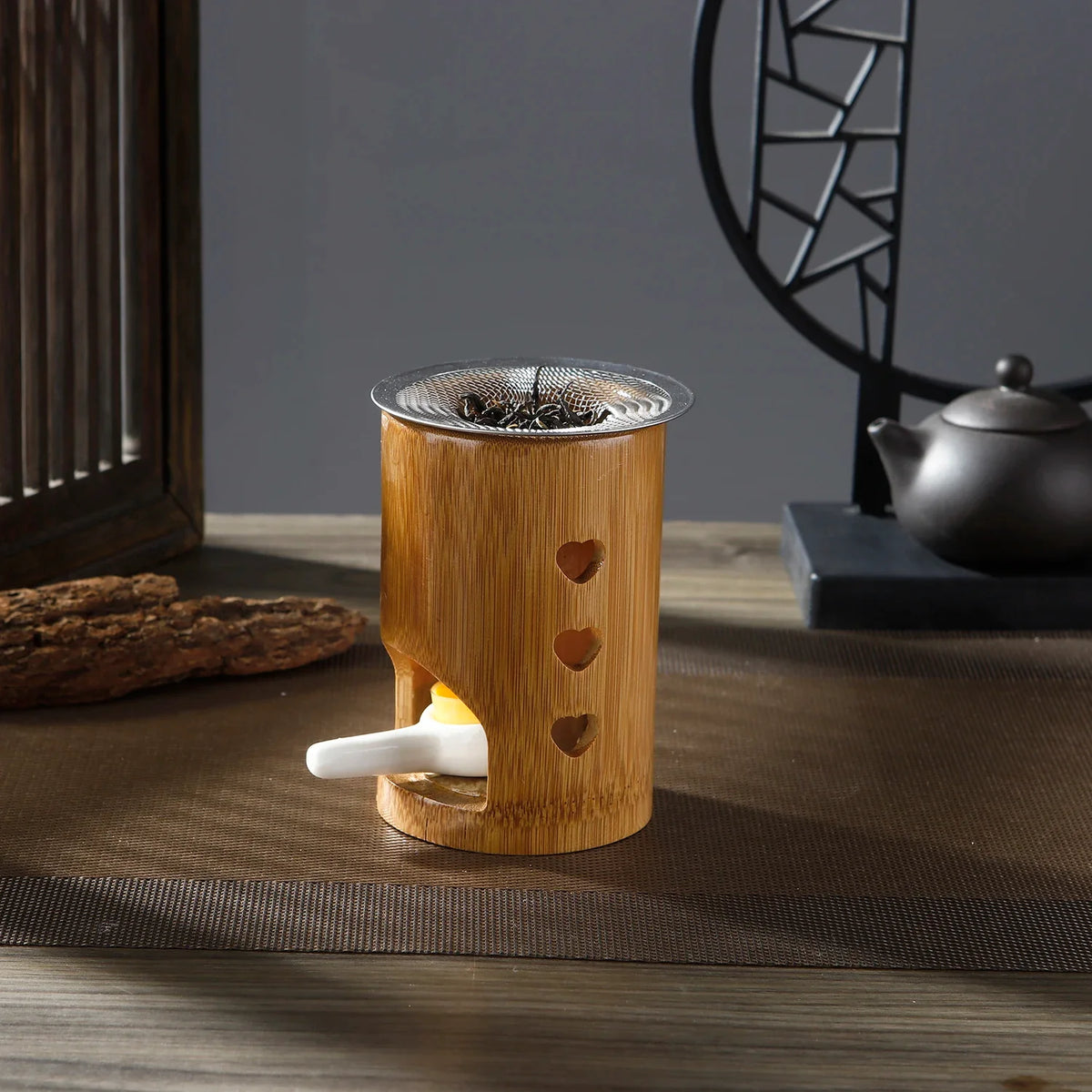 Bamboo Candle Holder Metal Aromatherapy Heating Holder for Herbs Aromatherapy Incense Burner for Yoga SPA Aromatherapy