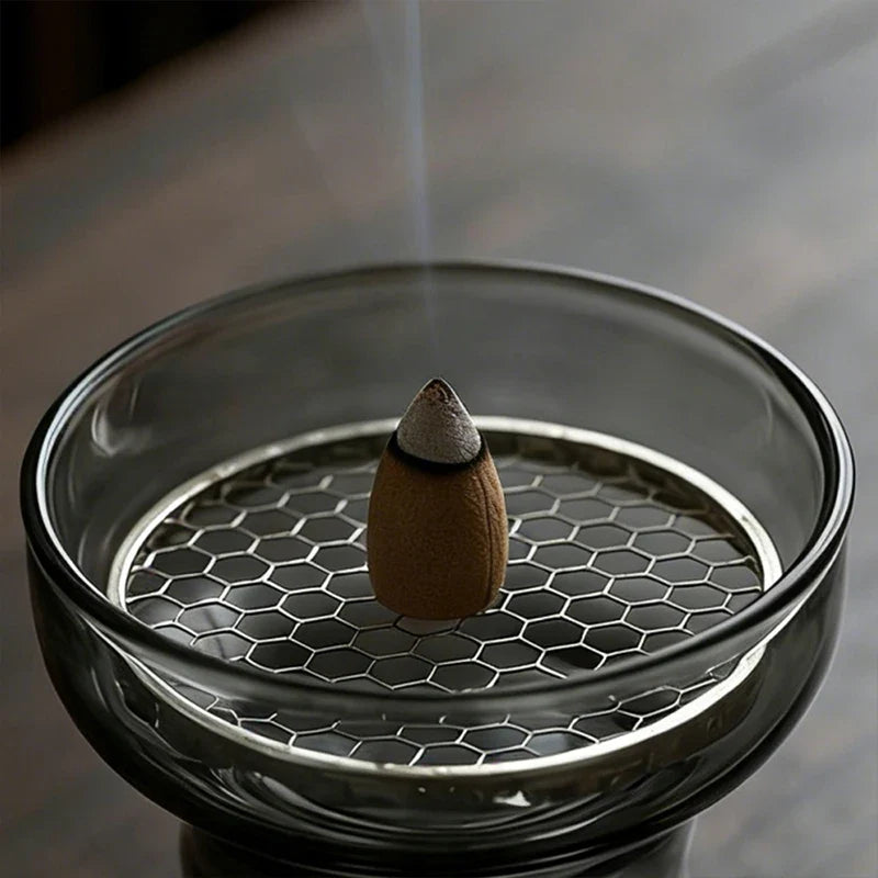 Glass Incense Burner Mountain Incense Holder for Coil Incense and Cone Incense with Glass Ash Catcher for Meditation Yoga Spa