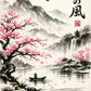Japanese Ink Painting Landscape Spring Cherry Blossoms Canvas Print Asian Style Wall Art Poster for Living Room Home Decor Gift