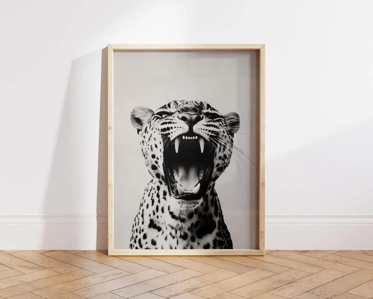 Fashion Stylish Wall Art Print - Trendy Leopard Roar Print - Black and White - Home Decor - Printable Wall Art Digital Download