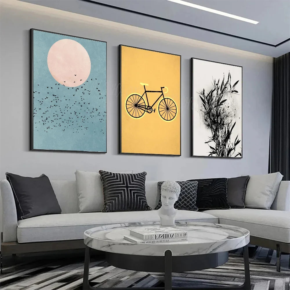 Modern Minimalist Boho Style Trees Birds Sun Landscape A Poster HD Posters Home Room Bar Cafe Decor Art Wall Painting Picture