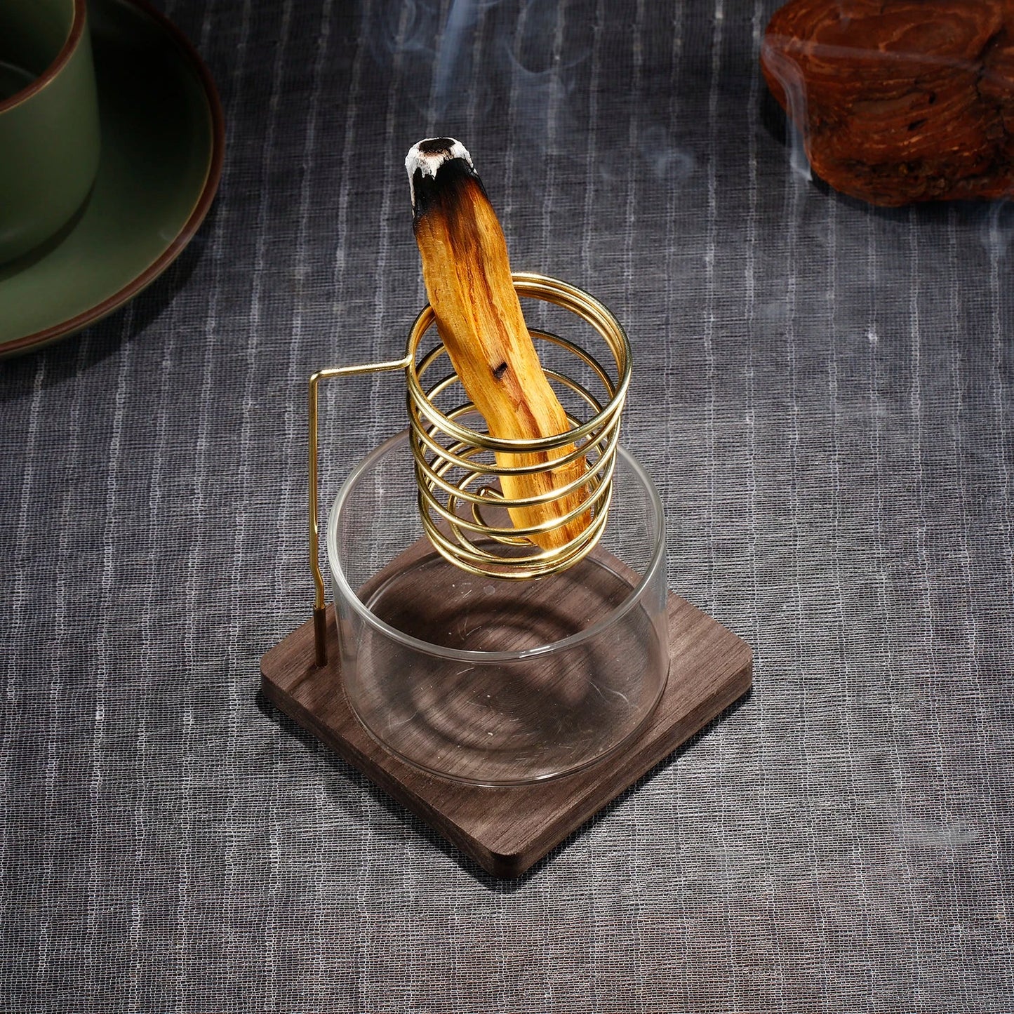 Metal Palo Santo Holder Burner Sage Holder with Glass Ash Catcher Tray Incense Holder for Meditation Yoga Spa