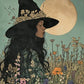 Witch Magical Art Print Witch with Full Moon Wall Decor Darkness Witches Painting Wall Decor Canvas Poster Dark Romantic Decor
