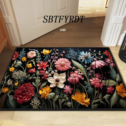 Floral Soft Door Mat Home Carpet Rug