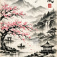 Japanese Ink Painting Landscape Spring Cherry Blossoms Canvas Print Asian Style Wall Art Poster for Living Room Home Decor Gift