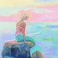 Fairy Tale World Illustration Poster Pink Castle Mermaid Illustration Wall Decor Nursery Room Kids Room Wall Decor Canvas Prints