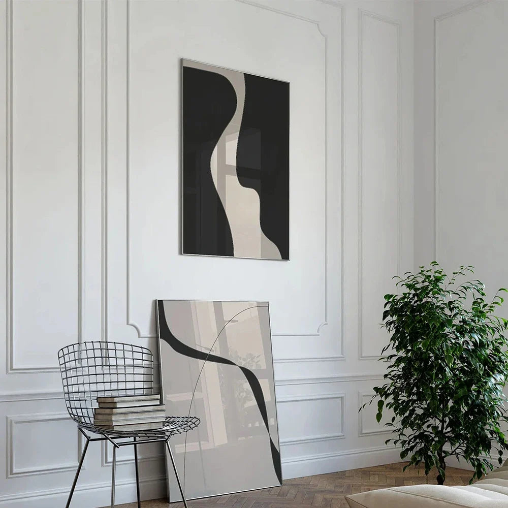 Abstract Minimal Art Print Line Drawing Poster Beige And Black Canvas Painting Modern Wall Picture Living Room Decoration