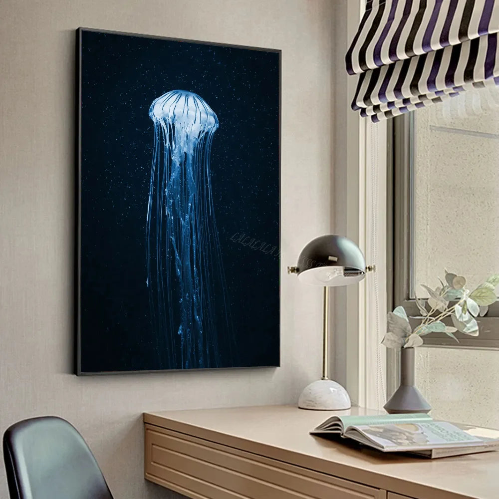 Retro Sea Animal Cyanea Jellyfish Squid Shark Minimalist A Poster HD Posters Home Room Bar Cafe Decor Art Wall Painting Picture