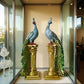 A pair of exquisite peacock ornaments standing on Roman columns add an artistic touch to the home.