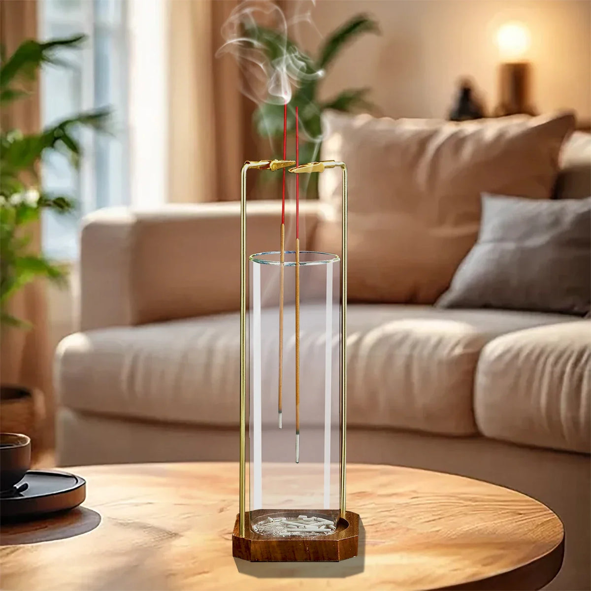 Glass Incense Holder for Dual Sticks Anti-Ash Flying Incense Burne with Ash Catcher Incense Stick Holder for Yoga Meditation Spa