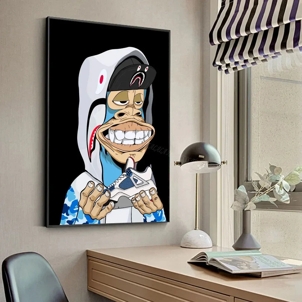 Funky Funny Animal Monkey With A Hat Fashion Bored APE A Poster HD Posters Home Room Bar Cafe Decor Art Wall Painting Picture
