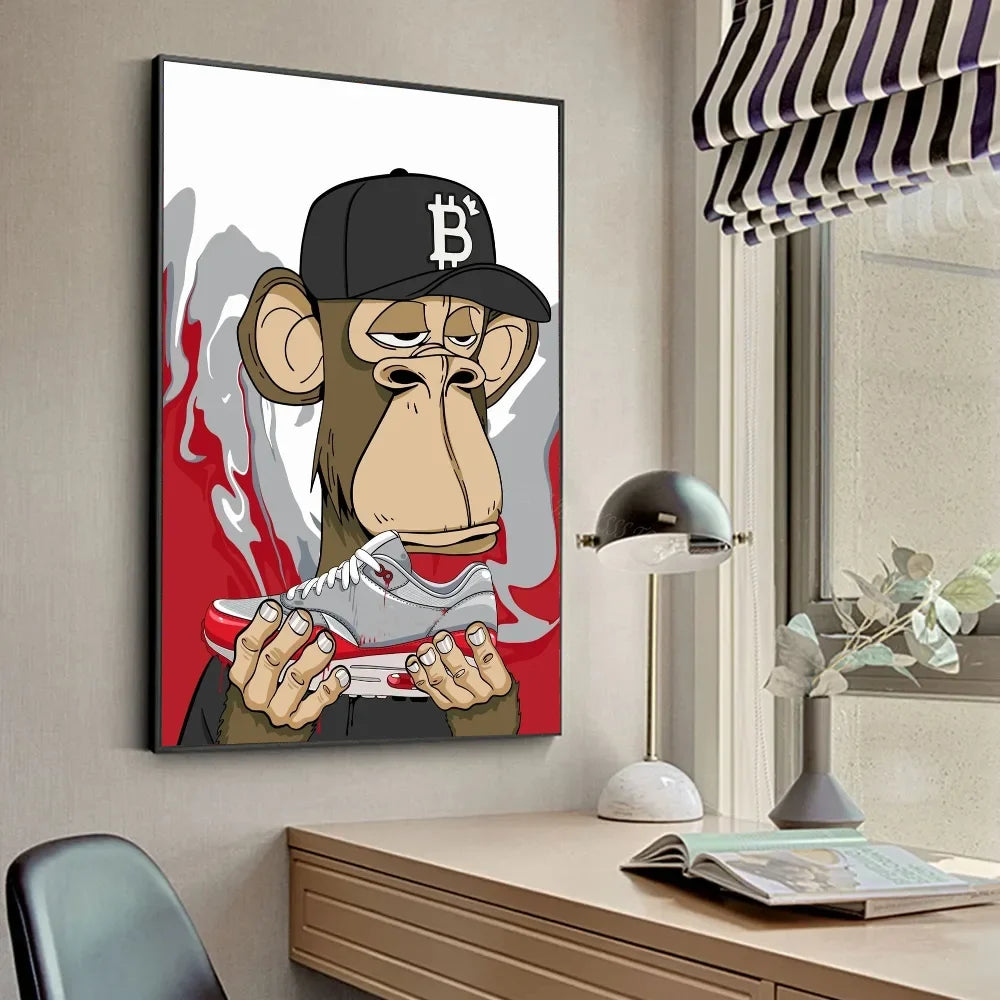 Funky Funny Animal Monkey With A Hat Fashion Bored APE A Poster HD Posters Home Room Bar Cafe Decor Art Wall Painting Picture