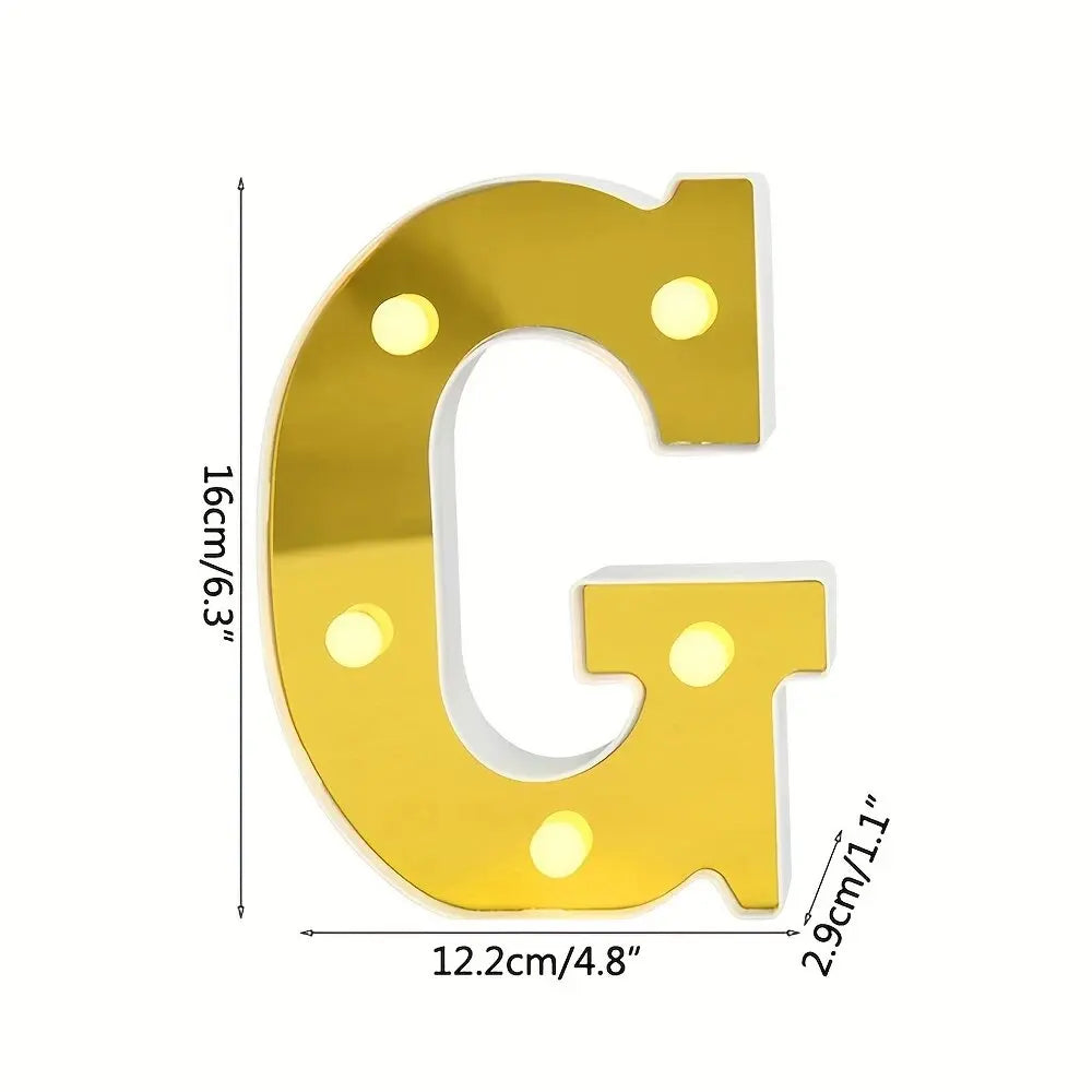1PC 16cm Golden Numbers&English Led Letter Lights,Battery Powered Decoration Light For Festive,Proposal,Birthday,Wedding,Party