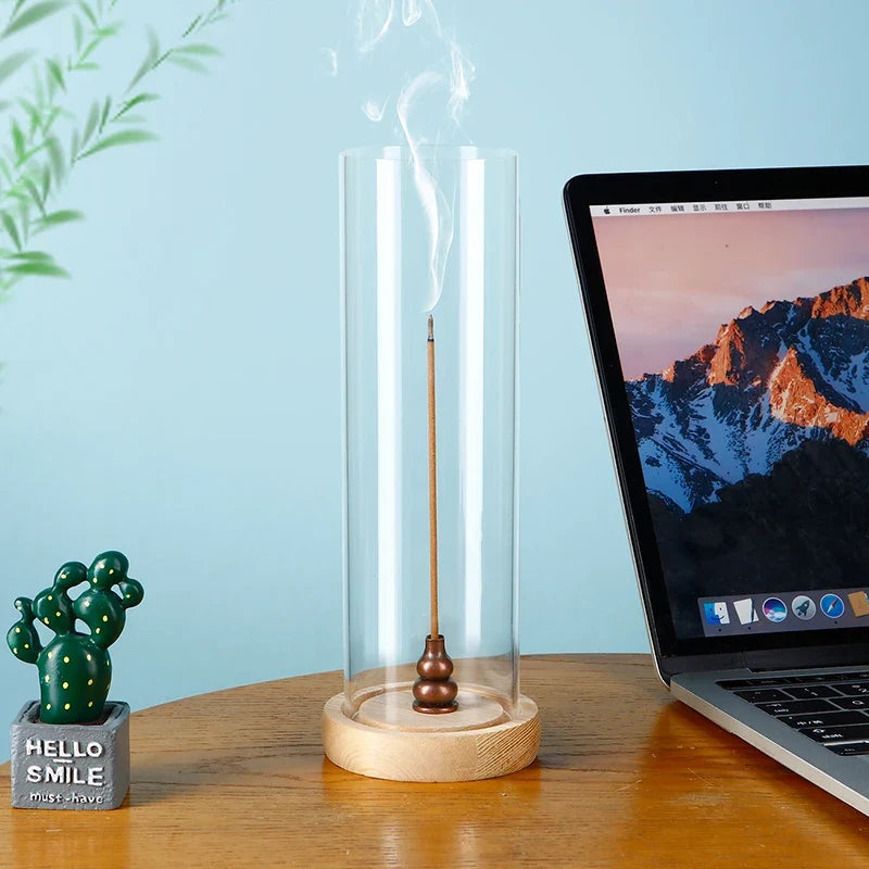 Modern Incense Holder Anti-Ash Flying Incense Burner with Removable Acrylic Ash Catcher for Home Decor Yoga Meditation