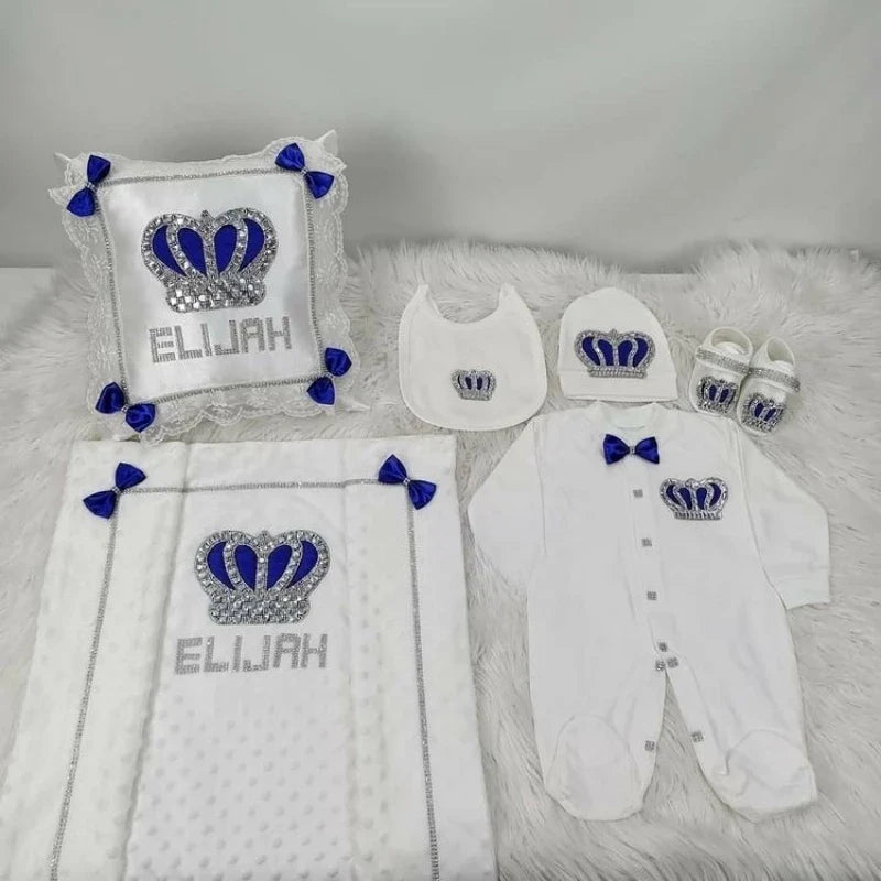 5pcs Baby Girl Outfits Set Welcome Home Hosptial Infant Receiving Blanket Pillow Bed Hat Mittens Romper Set