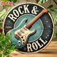2D FLAT 1pc, Round Rock & Roll Guitar Themed Aluminum Metal Tin Sign, Foil Engraved Wall Art Decor for Home & Office