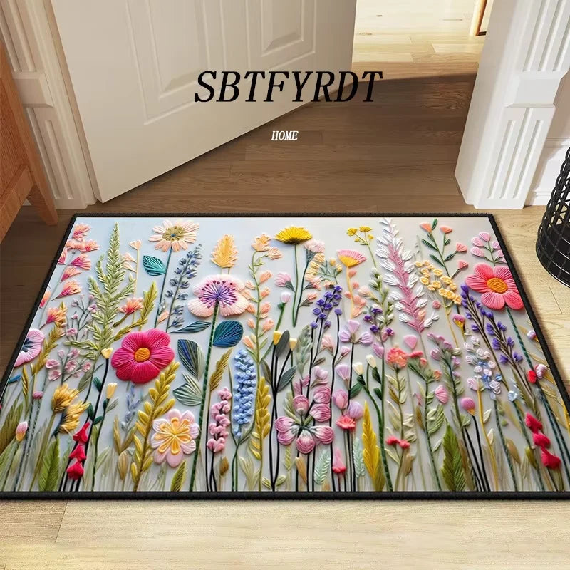 Floral Soft Door Mat Home Carpet Rug