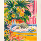 Black cat on toilet, Bathroom wall art, Matisse poster, Funny bathroom decor, Pink tropical decor